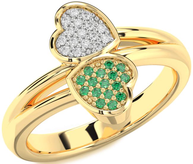 Emerald & Diamond Gold Silver Heart Promise Ring
