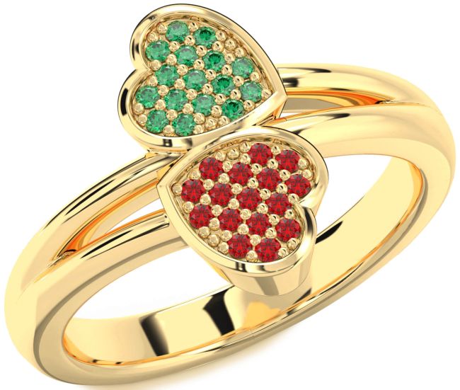 Emerald & Ruby Gold Heart Promise Ring