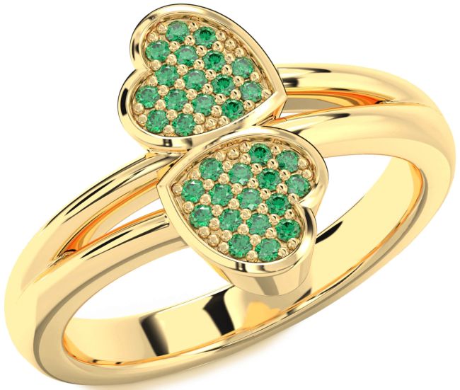 Emerald Gold Silver Heart Ring