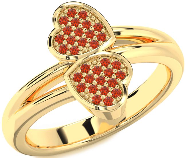 Fire Opal Gold Silver Heart Ring