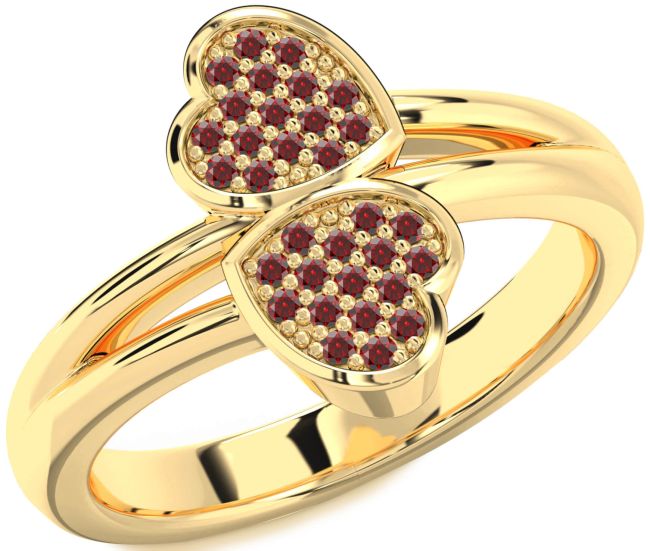 Garnet Gold Silver Heart Ring