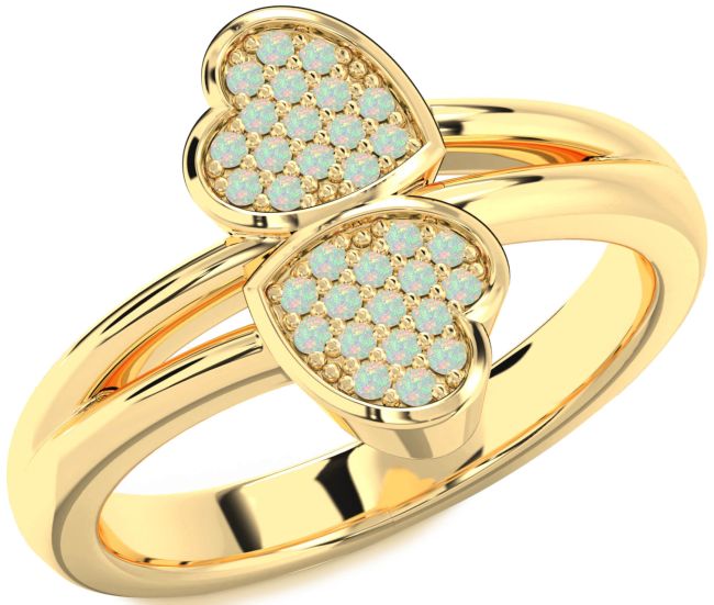 Opal Gold Silver Heart Ring