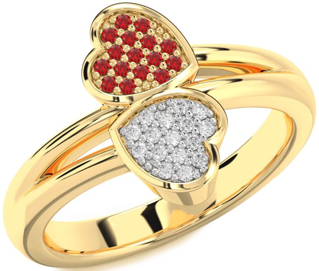 Diamond & Ruby Gold Heart Promise Ring