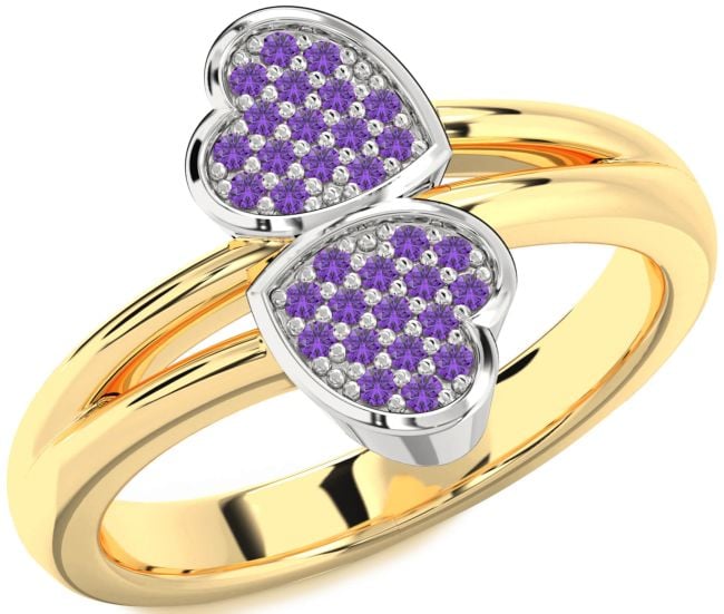 Amethyst Gold Silver Heart Ring
