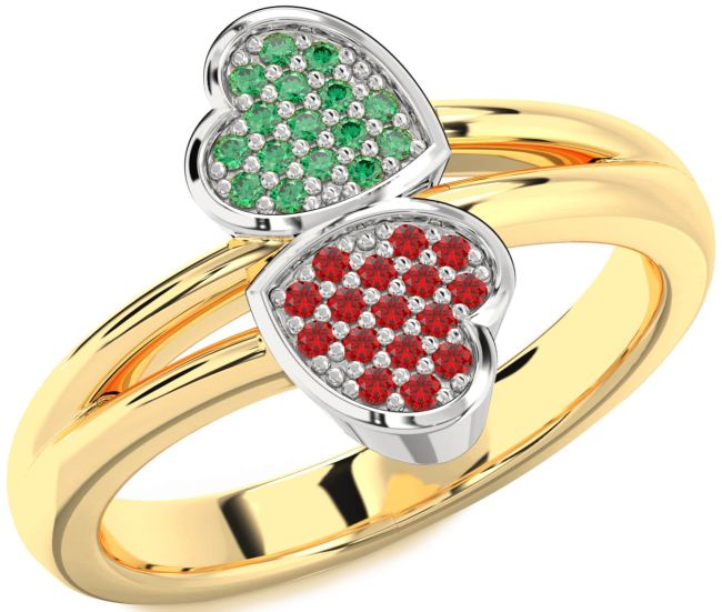 Emerald & Ruby Gold Silver Heart Promise Ring