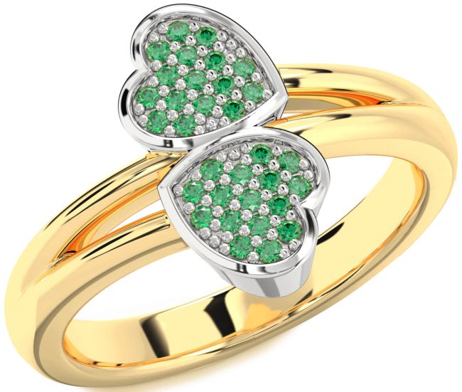 Emerald Gold Silver Heart Ring
