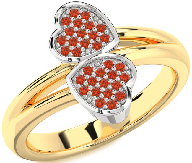Fire Opal Gold Silver Heart Ring