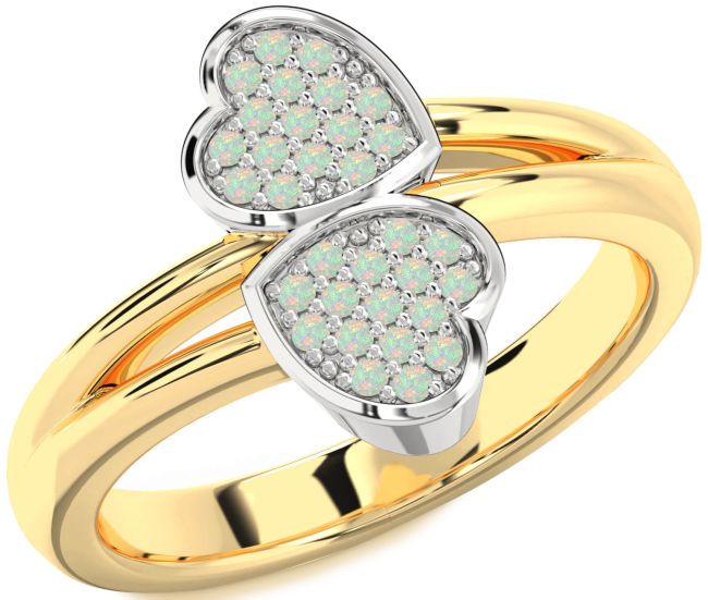 Opal Gold Silver Heart Ring