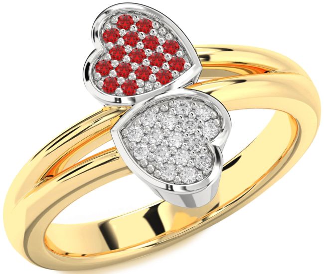 Diamond & Ruby Gold Silver Heart Promise Ring