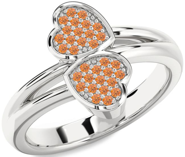 Citrine Platinum Heart Ring