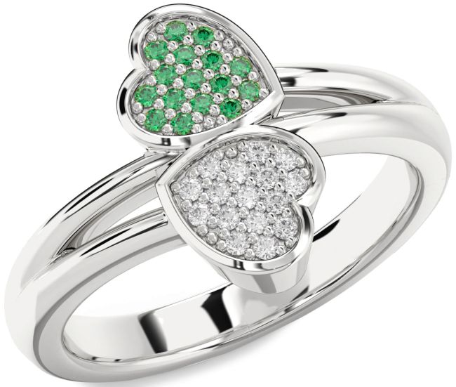 Diamond & Emerald Platinum Heart Promise Ring