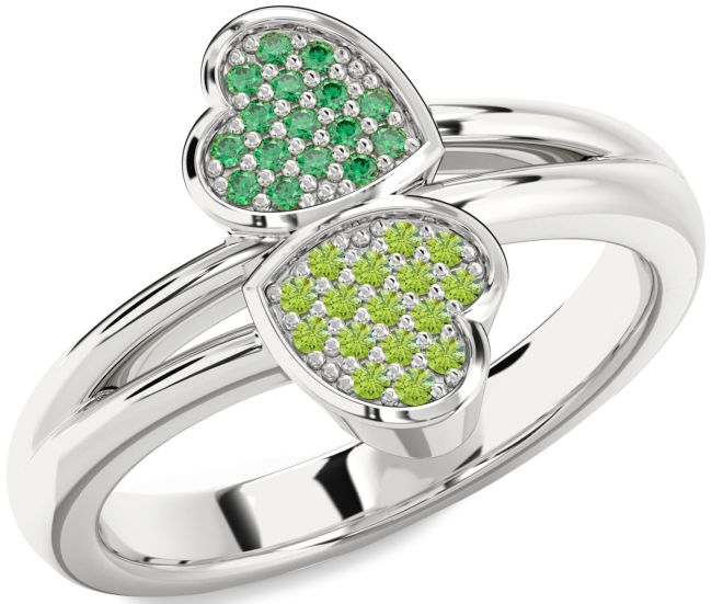 Emerald & Peridot Silver Heart Promise Ring