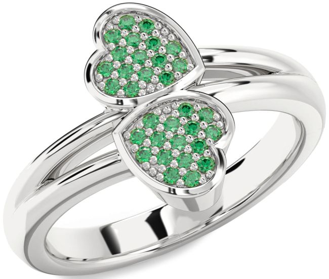 Emerald Silver Heart Ring