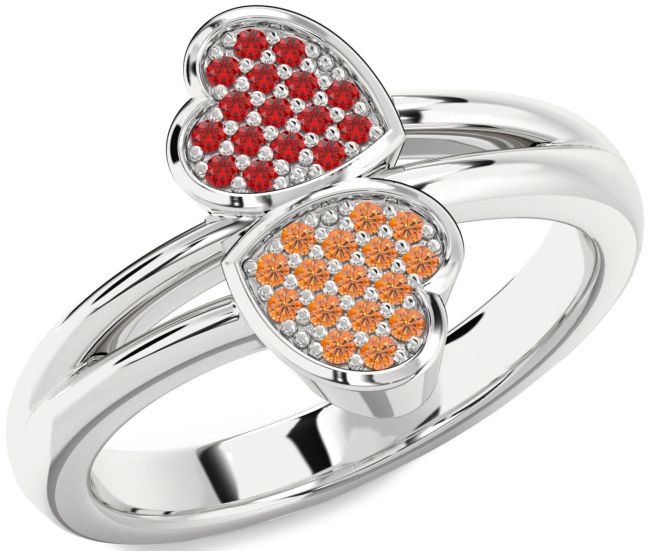Ruby & Citrine Silver Heart Promise Ring