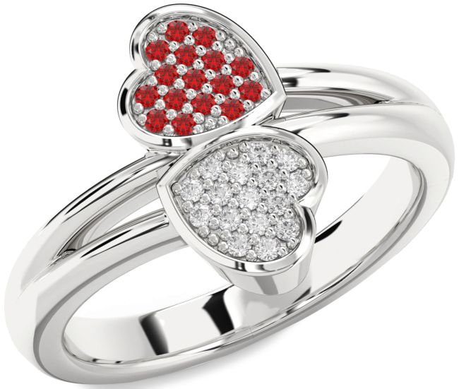 Diamond & Ruby Silver Heart Promise Ring