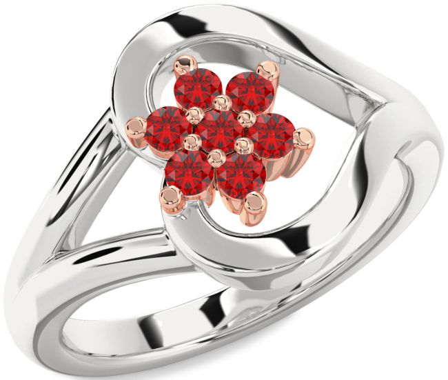 Ruby Rose Gold Silver Heart Flower Promise Ring