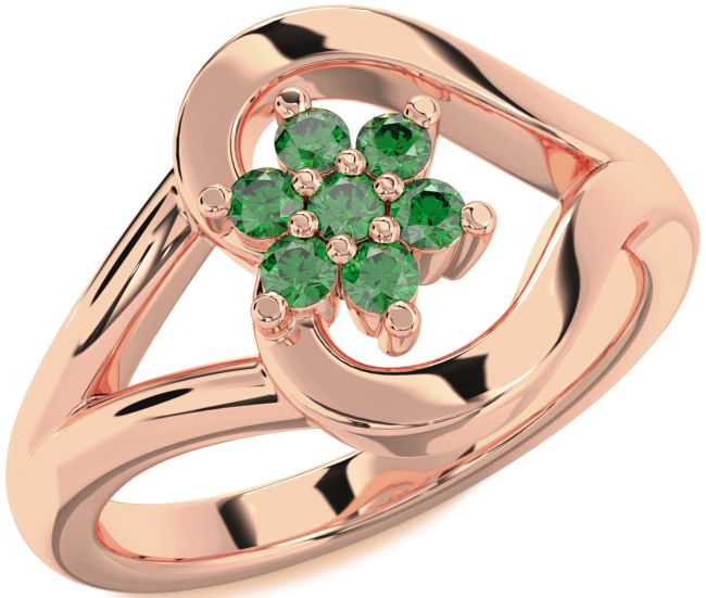 Emerald Rose Gold Heart Flower Promise Ring