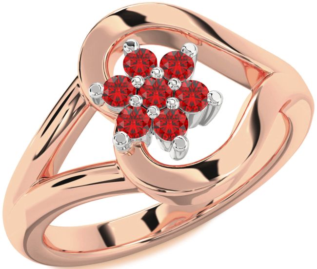 Ruby Rose Gold Silver Heart Flower Promise Ring