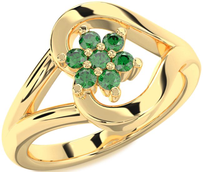 Emerald Gold Heart Flower Promise Ring