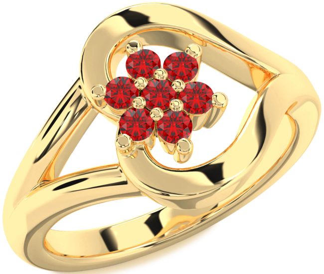 Ruby Gold Heart Flower Promise Ring
