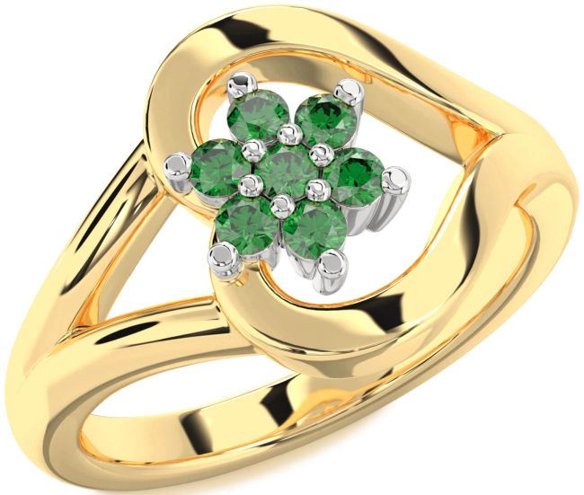 Emerald Gold Silver Heart Flower Promise Ring