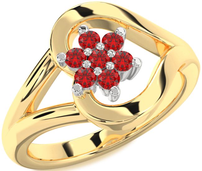 Ruby Gold Silver Heart Flower Promise Ring