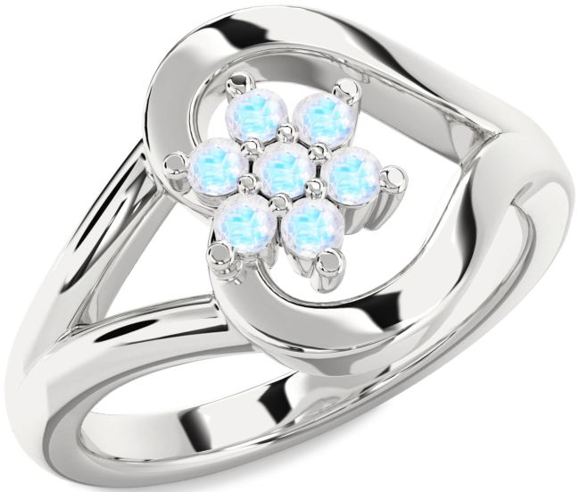 Moonstone Silver Heart Flower Promise Ring