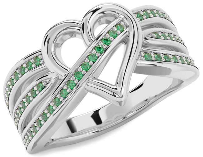 Emerald Platinum Heart Ring
