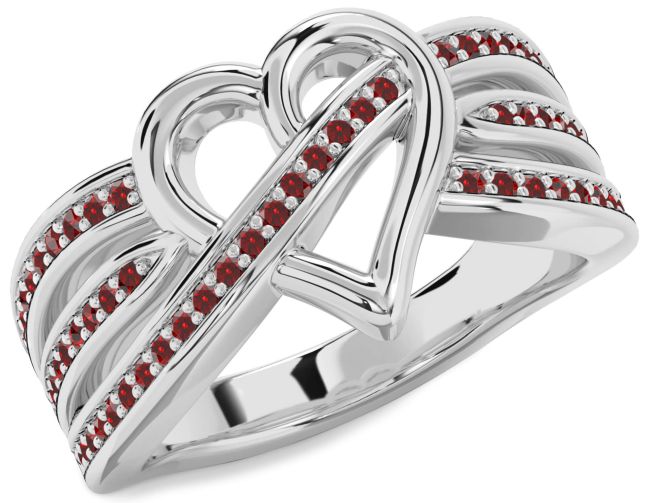 Garnet Platinum Heart Ring