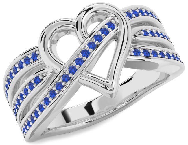 Blue Sapphire Silver Heart Ring