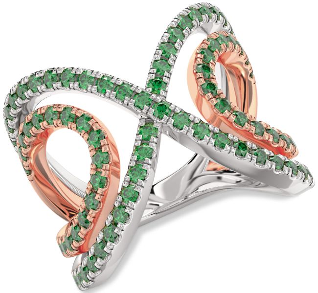 Emerald Rose Gold Silver Infinity Ring