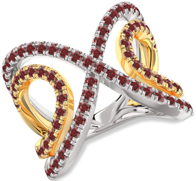 Garnet Silver & 10K gold Infinity Ring