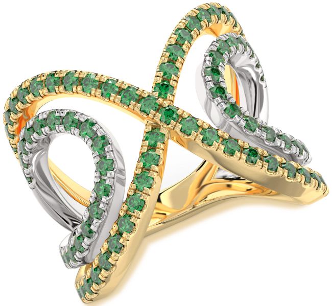 Emerald Gold Silver Infinity Ring