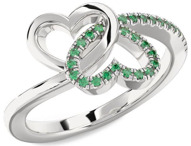 Emerald Silver Heart Ring