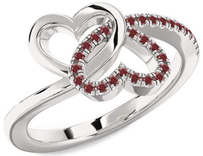 Garnet Platinum Heart Ring