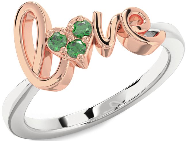 Emerald Rose Gold Silver Heart Promise Ring