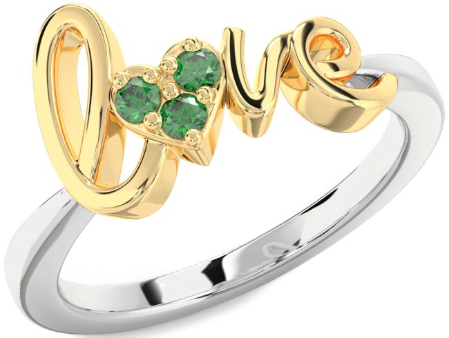Emerald Gold Silver Heart Promise Ring