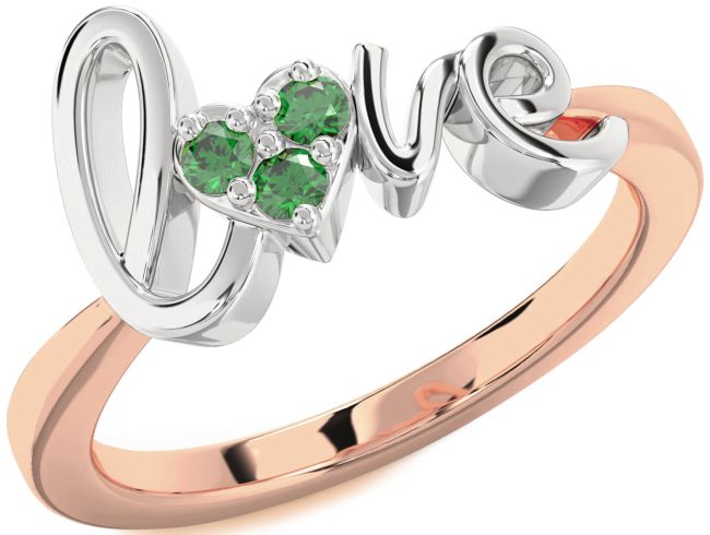 Emerald Rose Gold Silver Heart Promise Ring