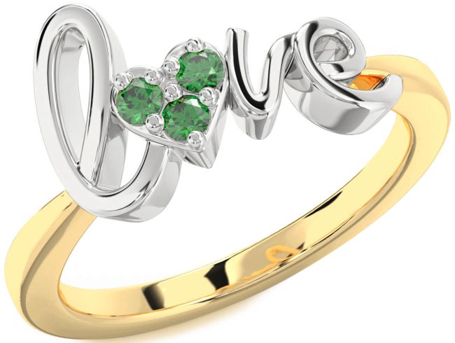 Emerald Gold Silver Heart Promise Ring
