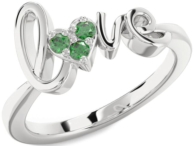 Emerald Silver Heart Promise Ring