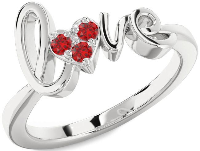 Ruby Silver Heart Promise Ring