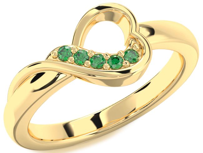 Emerald Gold Silver Heart Ring