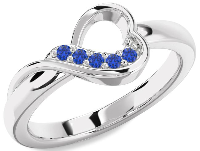 Blue Sapphire Silver Heart Ring