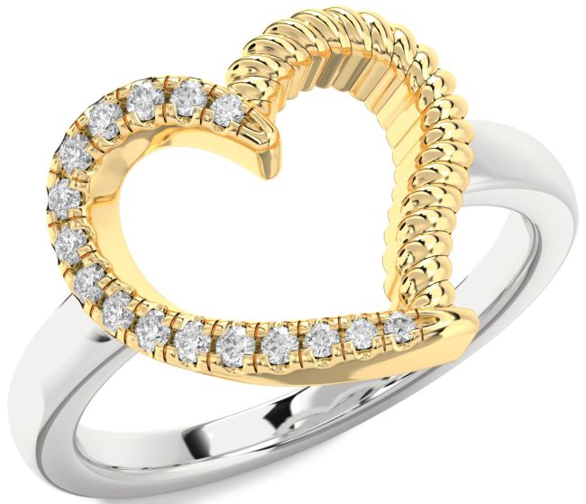 Diamond White Yellow Gold Heart Ring