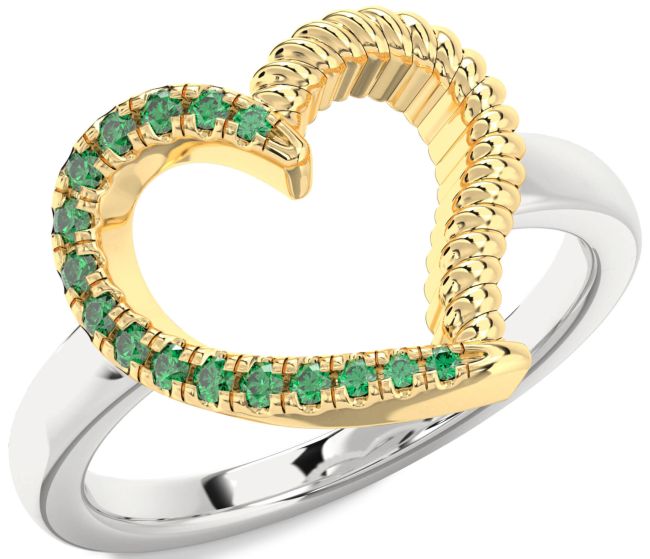 Emerald Gold Silver Heart Ring