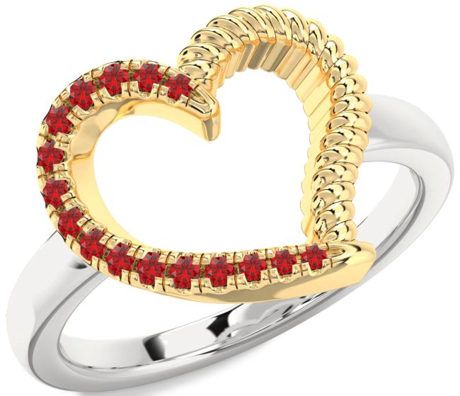 Ruby Gold Silver Heart Ring