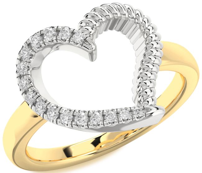 Diamond White Yellow Gold Heart Ring
