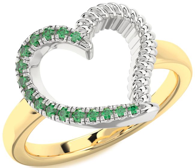 Emerald Gold Silver Heart Ring