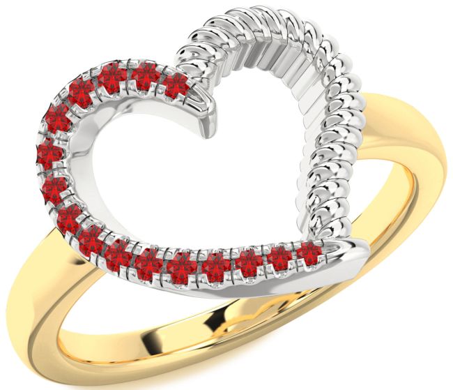 Ruby Gold Silver Heart Ring