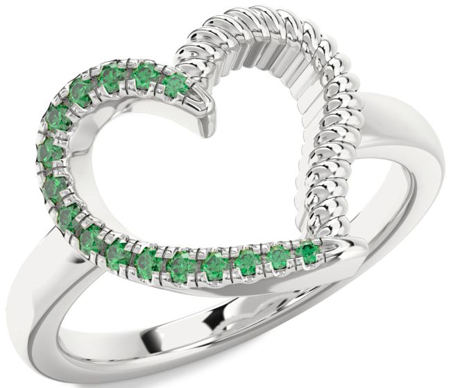 Emerald Silver Heart Ring